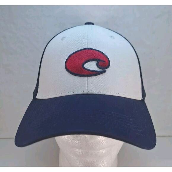 Costa Del Mar Chesapeake Stretch Red White & Blue Strapback Trucker Hat Cap - Picture 1 of 7